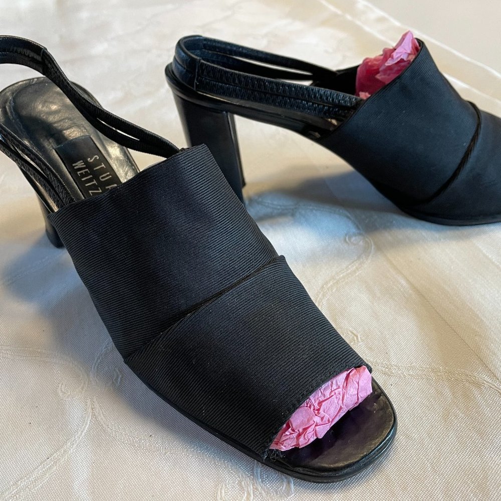 Stuart Weitzman SYNERGY Black, sling back, open toe Women's size 8.5AA